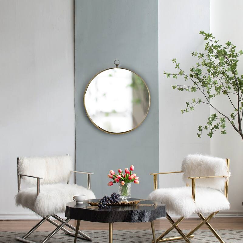 Golden Round Iron Frame Wall Mirror