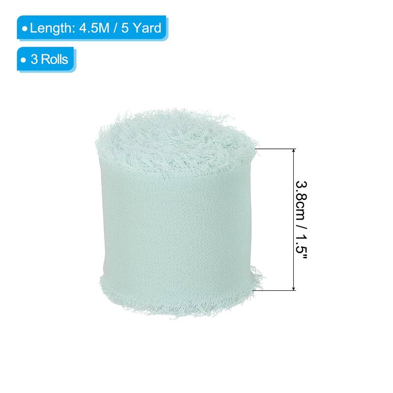 Fringe Chiffon Silk Ribbon 1.5" 3 Roll Handmade Frayed Ribbon - Light Turquoise - 5Yard