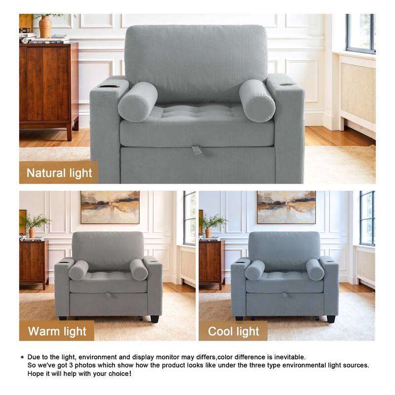 3-in-1 Corduroy Sleeper Sofa Pull-Out Bed Convertible Adjustable Loveseat with USB Port