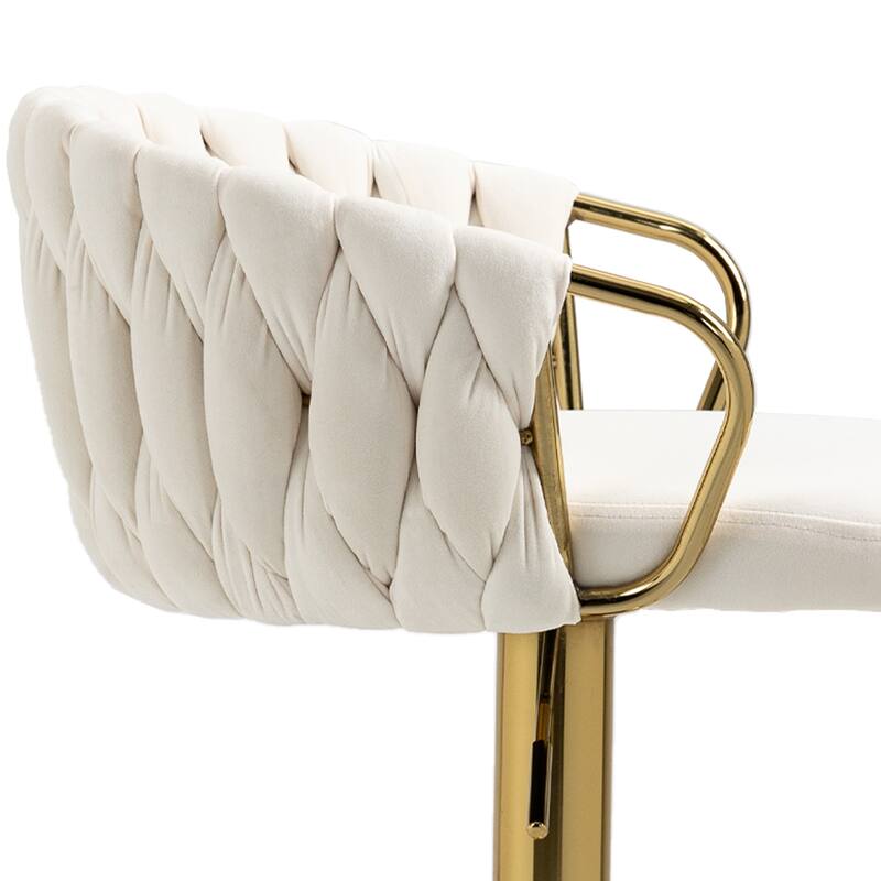 Set of 4 Bar Stool Adjustable Height Swivel Velvet Woven