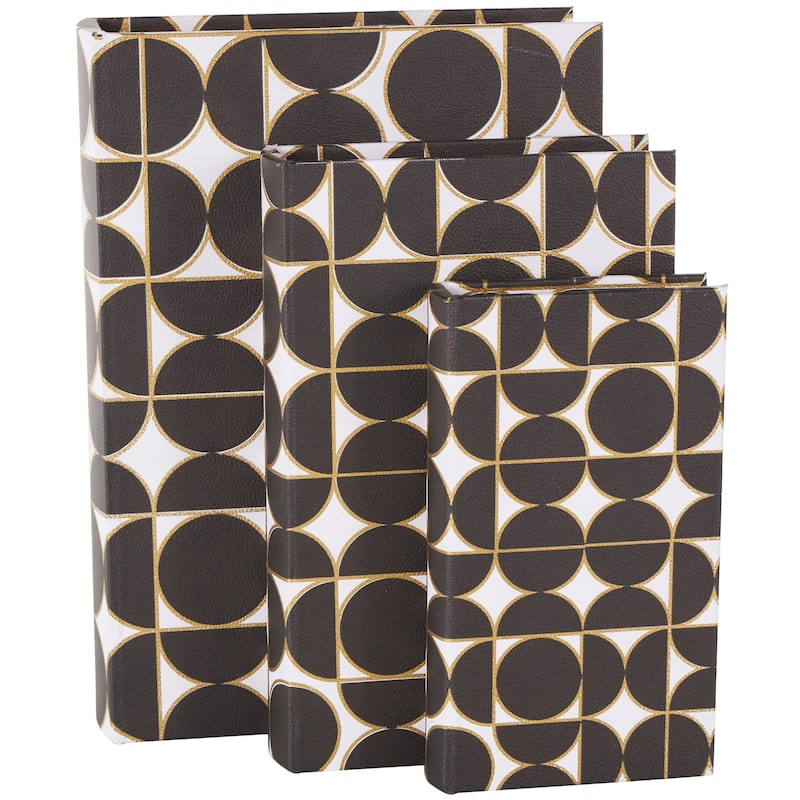 Faux Leather Faux Book Storage Box with Circle and Semi-Circle Pattern - Set of 3 Black - Roche River Decor - Black