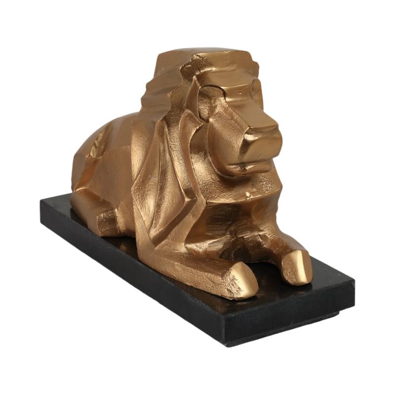 Metal Stone Sculpture Lion Design Modern Glam Accent - 8" Gold - 12" x 6" x 8"