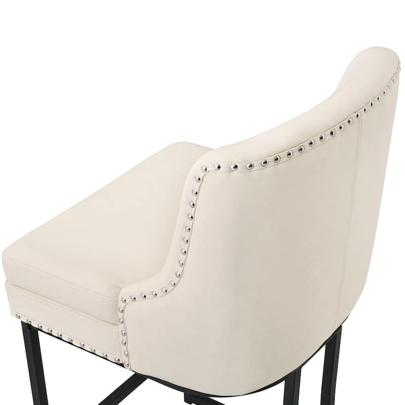 26" Modern Metal Barstools Set of 2 Upholstered Counter Height Bar stools with Back and 6" Thick Cushion for Kitchen Island