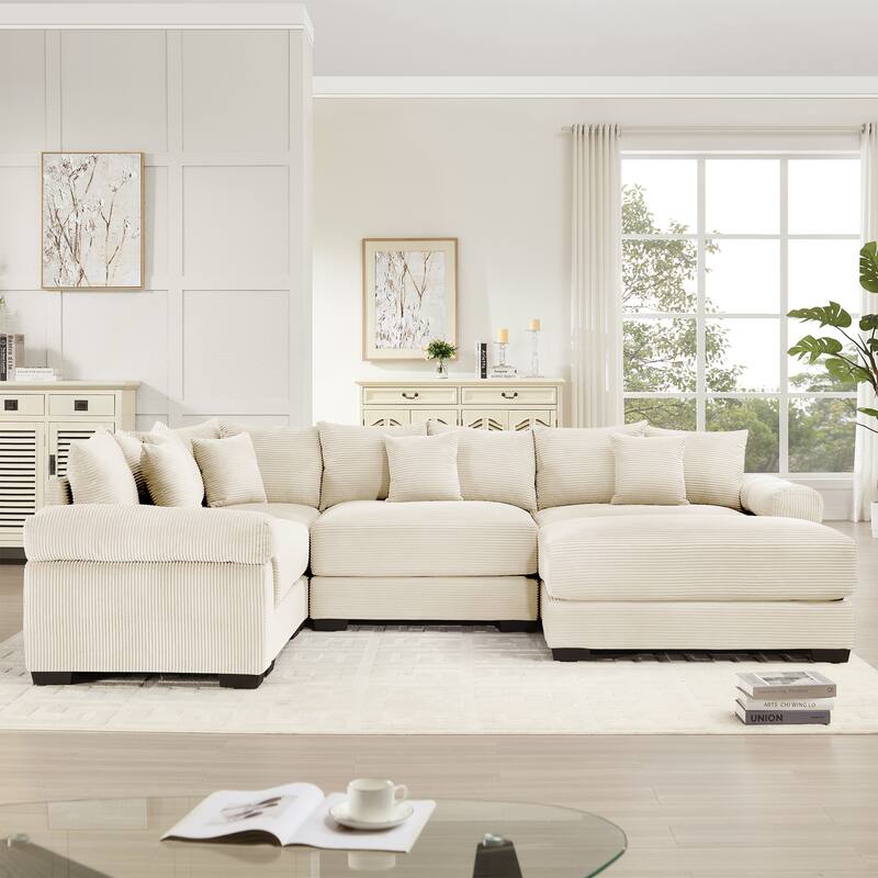GDFStudio - Corduroy 5-Seater 116.9" Cloud Modular Sectional Couch with Ottoman