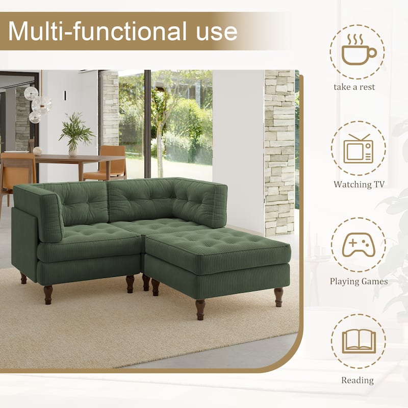 Oversized Sofa Corduroy Tufted Modular Sectional Set