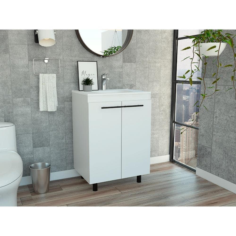 Compact Free-Standing Vanity with Resin One-Hole Sink, 23.8-Inch Wide, Stylish and Durable - 23.8in L
