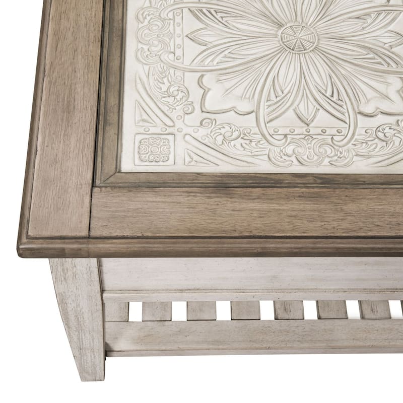 Heartland Antique White Living Room Table Set 3 Piece with Coffee Table, Side Tables
