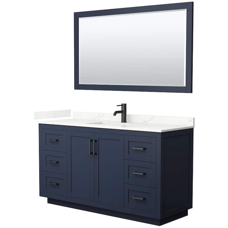 Wyndham Collection WCF292960S-QTZ-UNSM58 Miranda 60" Free Standing - Dark Blue / Giotto Quartz Top / Matte Black