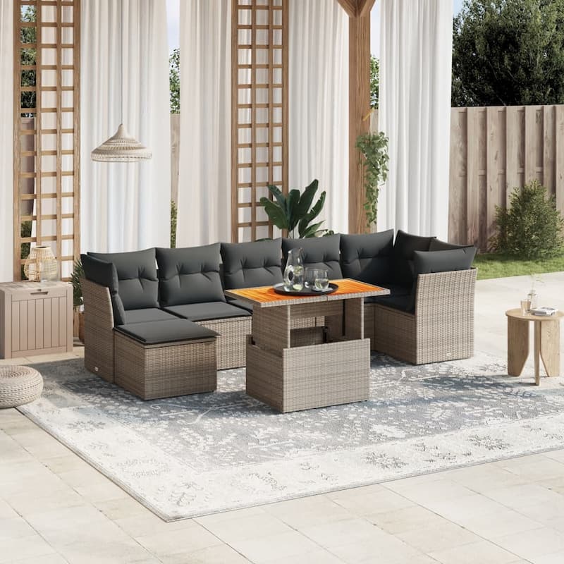 vidaXL Patio Sofa Set with Cushions Sofa Modules and Table 8 Piece Poly Rattan - 21.7 x 39.4 x 28.7 - Grey - form1