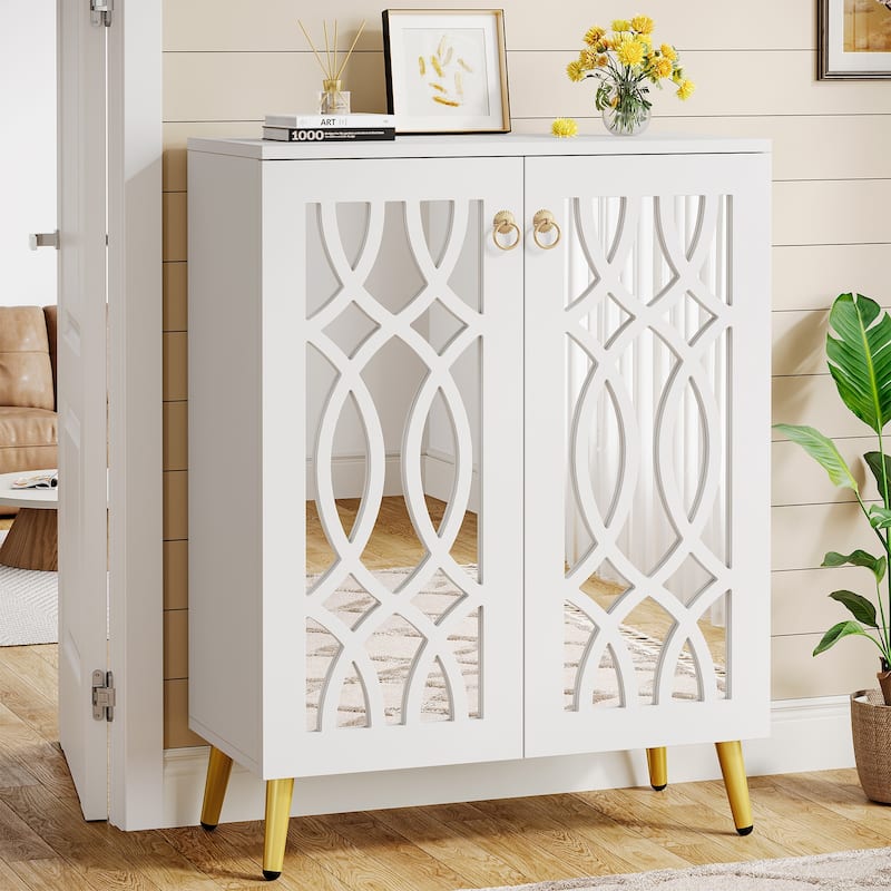 5-Tier Mirrored Shoe Cabinet, 25-Pair Adjustable Shoe Organizer - White