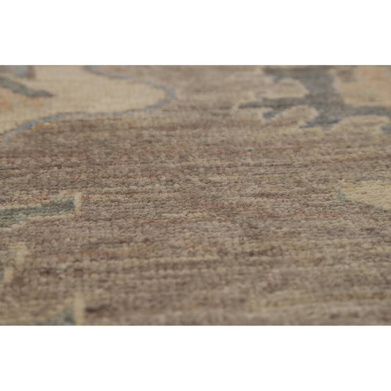 Brown Floral Oushak Turkish Area Rug Hand-Knotted Wool Carpet - 8'1"x 9'10"