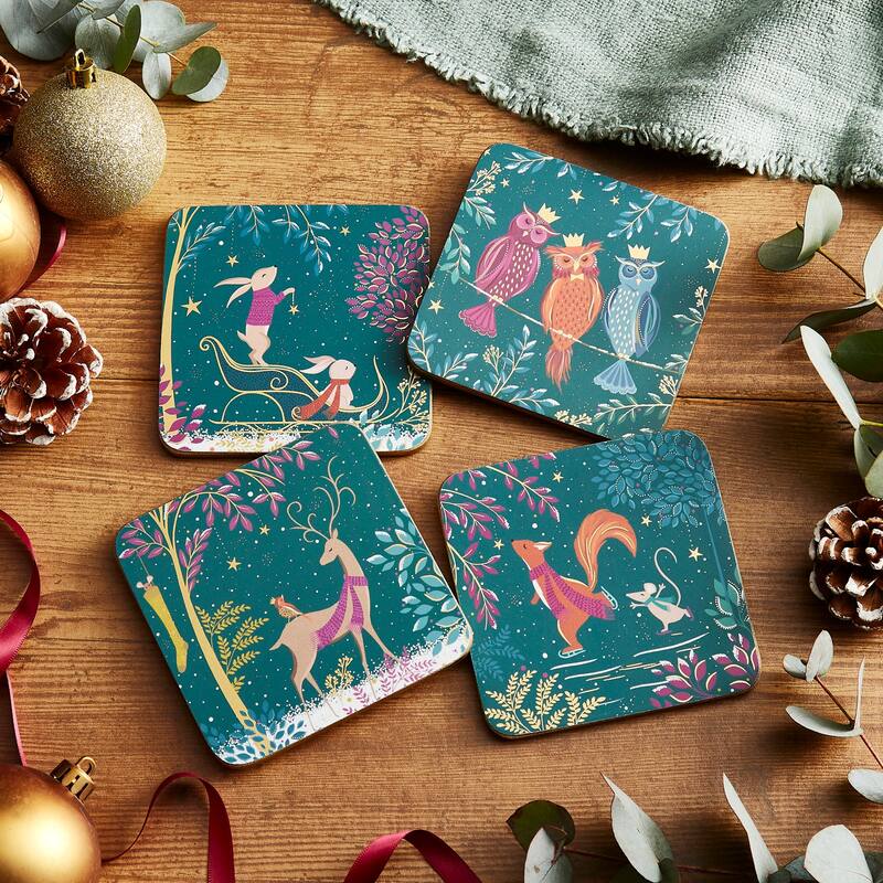 Sara Miller Woodland Tales Coasters, Set of 4 - 4 x 4 in