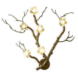 6-Light Brass Aluminum Wall Sconce With White Ceramic Shades