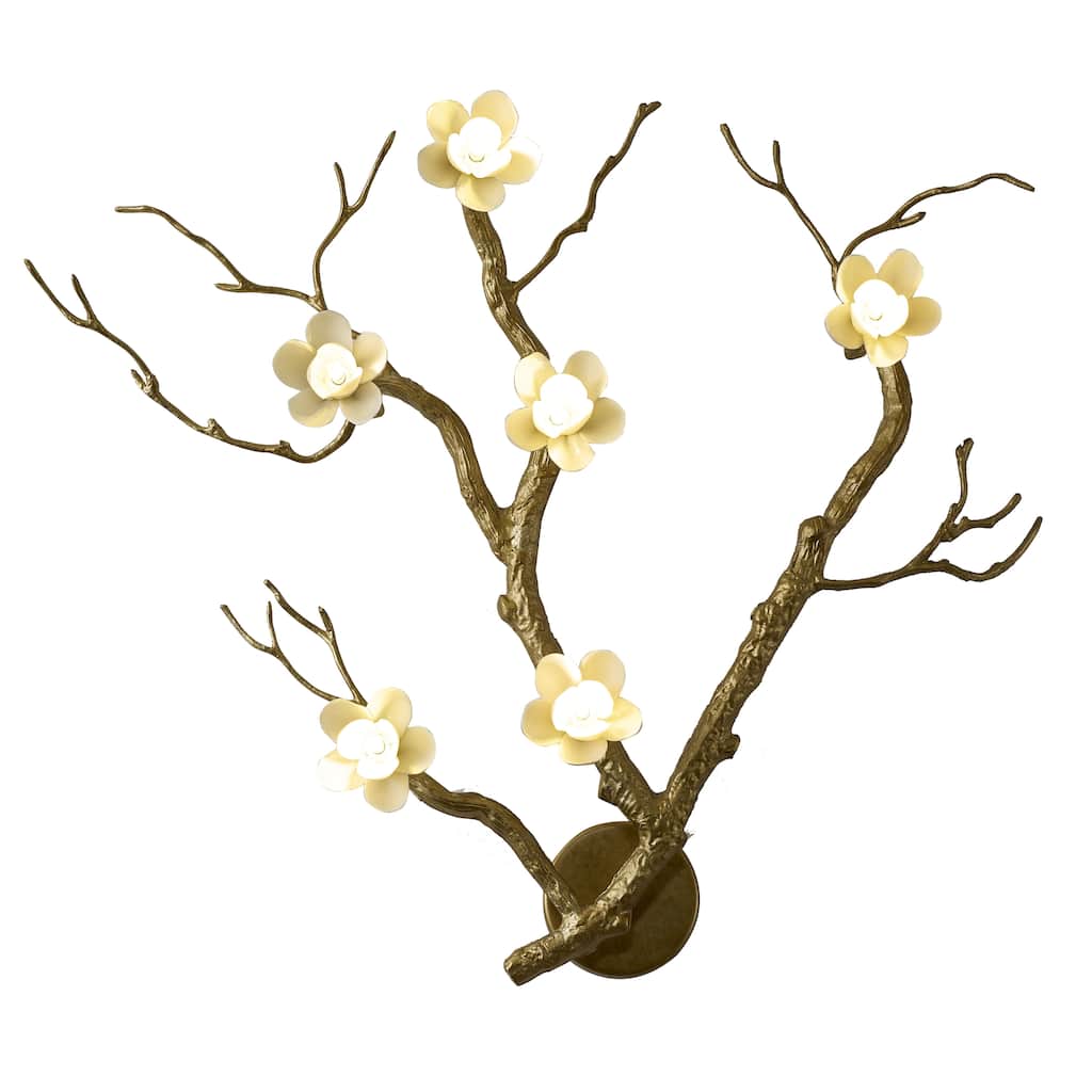 Transitional 6-Light Brass Aluminum Wall Sconce With White Ceramic Shades
