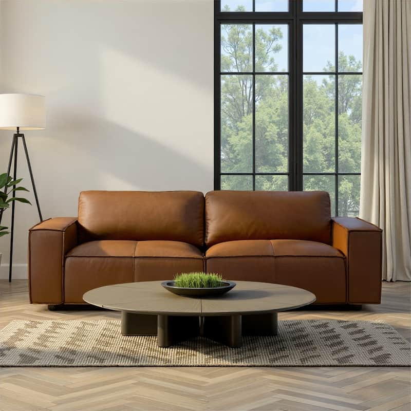 Clayton Top Grain Genuine Leather Loveseat, Sofa, or Living Room Set - Sofa - Ochre