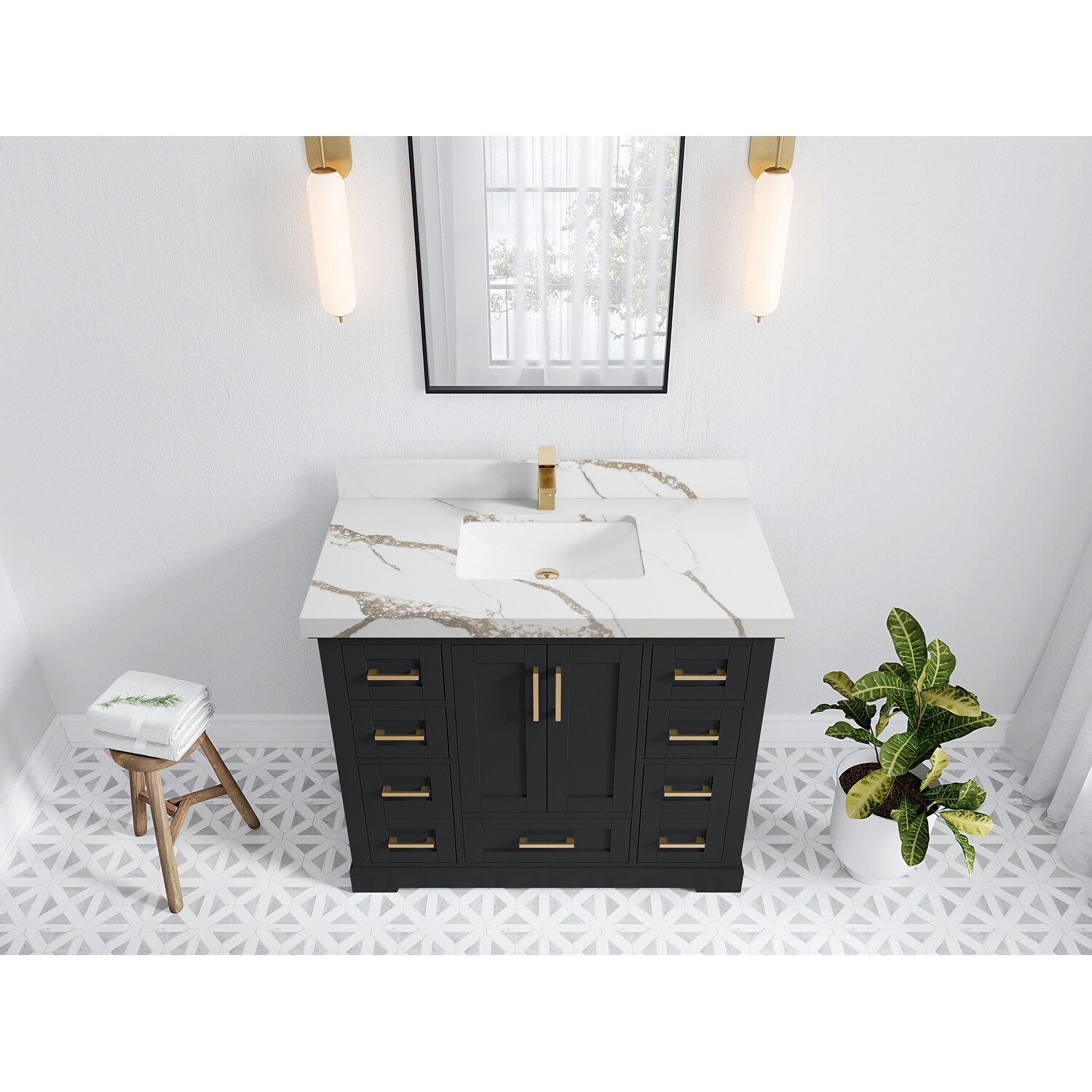Willow Collection 42 in W x 22 in D x 36 in H Boston Single Bowl Sink Bathroom Vanity with Countertop