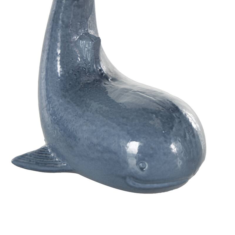 Blue Metal Dolphin Decorative Bookends with Raised Tails (Set of 2) - 4"W x 5"L x 10"H