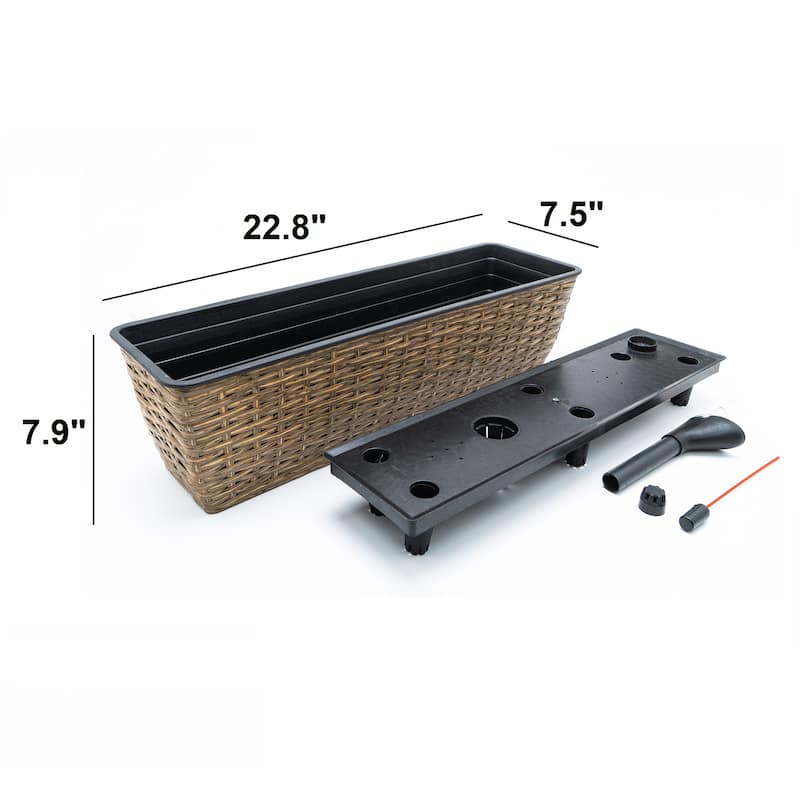 2-Pack Smart Self-watering Rectangle Planter for Indoor and Outdoor - Hand Woven Wicker - Brown