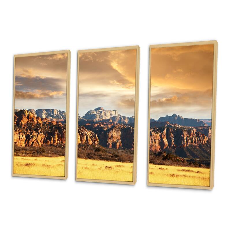 Designart "Zion National Park Utah Usa" Landscape Framed Art Set of 3