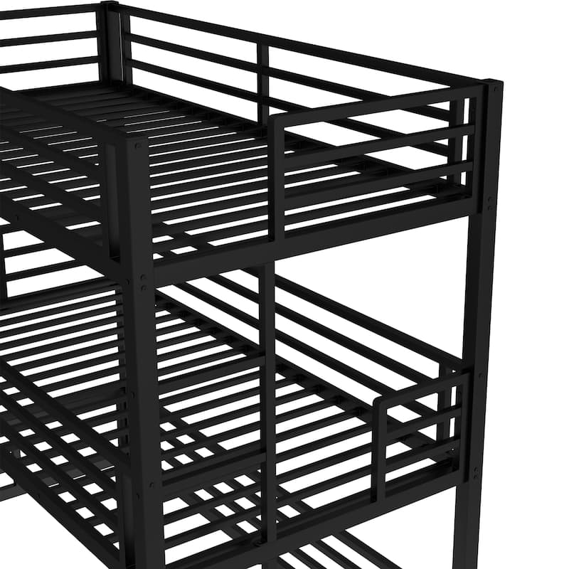 Metal Triple Bunk Bed, Twin over Twin over Twin, Black, Heavy-duty, Noise-reduced Design with Safety Guardrails