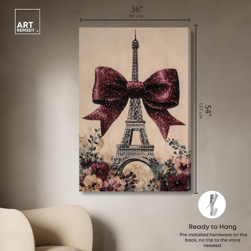 Sparkling Bow Eiffel Tower Canvas by Art Remedy, Gallery Wrapped