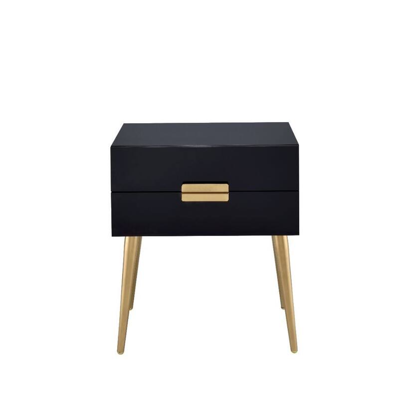 24" Modern Black and Gold Two Drawer End Table with Iron Legs and MDF Wood Top for Living Room - 20" L x 16" W x 24" H - Black-Gold
