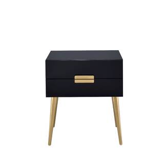 24" Modern Black and Gold Two Drawer End Table with Iron Legs and MDF Wood Top for Living Room - 20" L x 16" W x 24" H