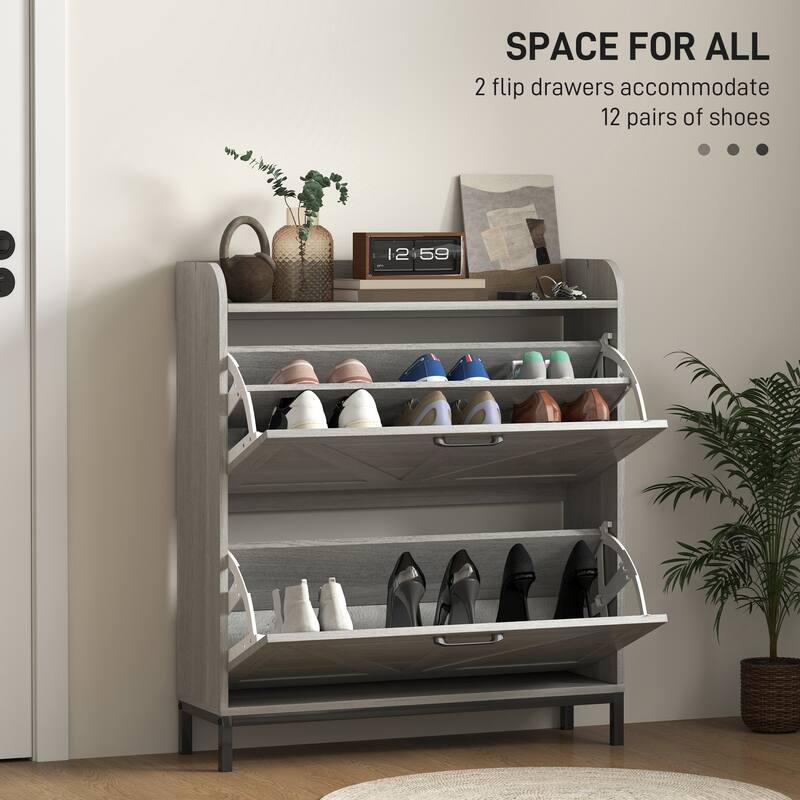 12-Pair Space-Saving Shoe Storage Cabinet with Adjustable Dividers and Flip Drawers Anti-Tip - 29.5" W x 9.4" D x 37" H