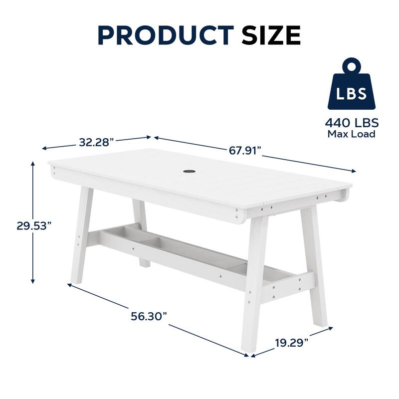 67.91in HDPE Rectangular Patio Dining Table with Umbrella Hole for 4 to 6 People - N/A