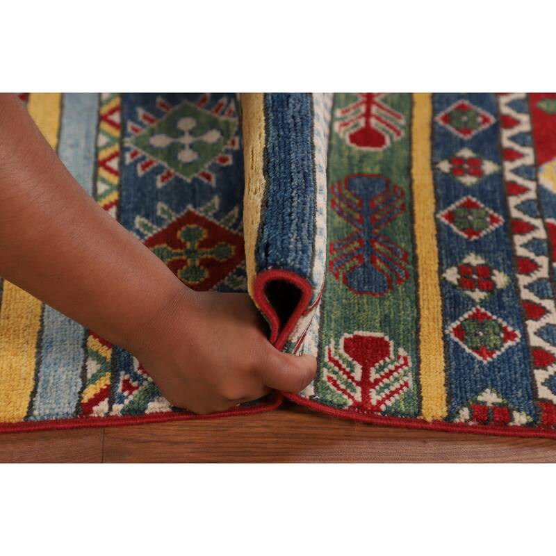 Striped Oriental Kazak Area Rug Hand-Knotted Wool Carpet - 6'7" x 9'9"