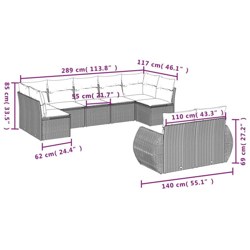 vidaXL Patio Sofa Set with Cushions Outdoor Conversation Furniture Poly Rattan