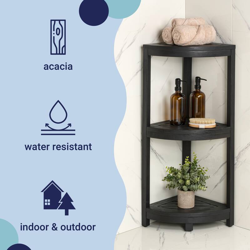 33" Sela 3-Tier Acacia Wood Freestanding Bathroom Corner Shelf
