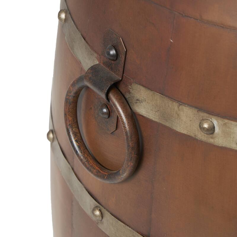 Metal Wine Barrel Accent Table - Brown - Roche River Decor - 20"Wx20"Lx19"H