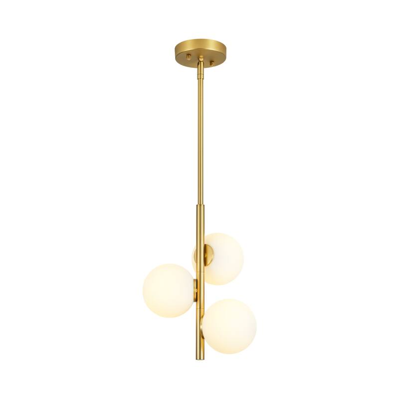 Rennnsan 3-Light Modern Vertical Gold Opal Glass Globe Pendant Ligh for Entryway & Bedroom - 10.2 in. W x 13.8 in. H