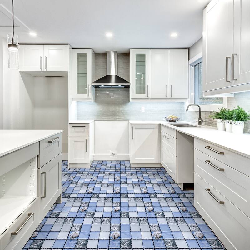 25Pcs Peel and Stick Tiles Backsplash, 4"x4" Mosaic Tile Stickers, Blue Grey - Blue+Grey