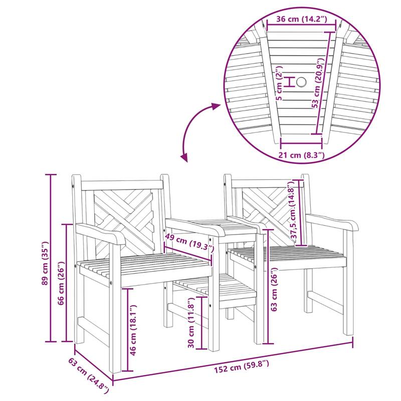 vidaXL Outdoor Chairs Brown 152 x 63 x 89 cm Solid teak wood - 59.8 x 24.8 x 35.0 in