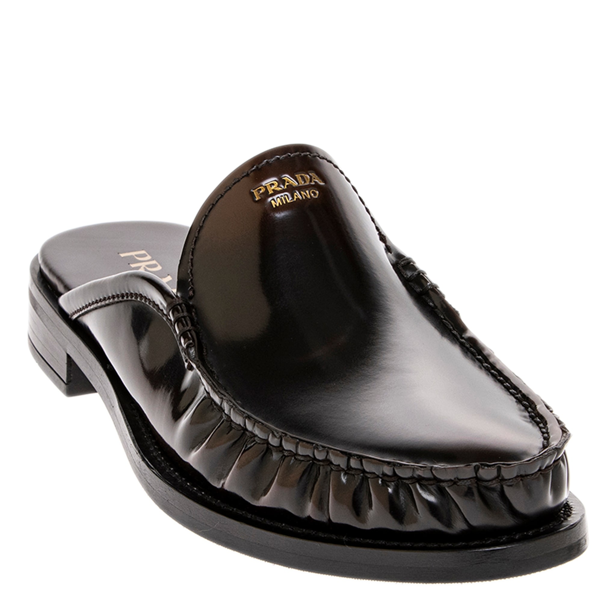 Prada Brushed Leather Mules - Overstock - 43442239