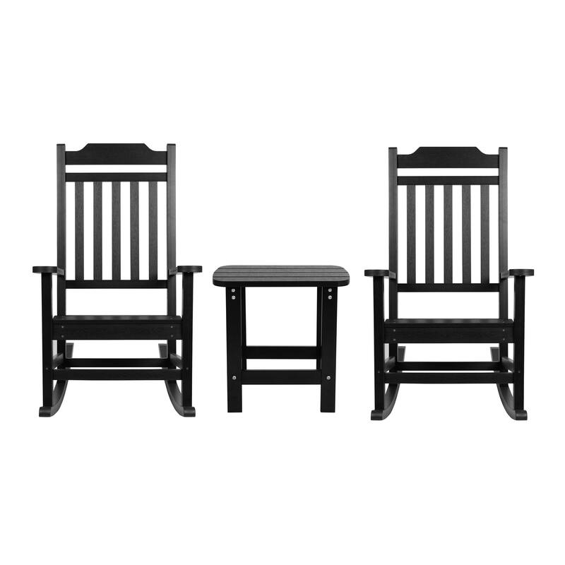 Set of 2 Indoor/Outdoor Poly Resin Rocking Chairs with Side Table - 25.625"W x 35"D x 42"H