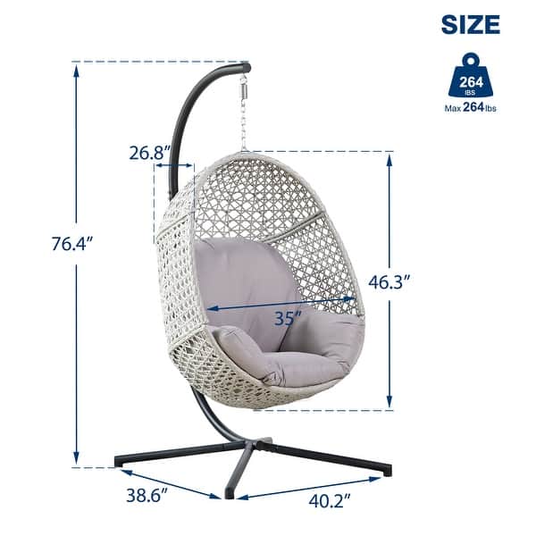 Large Hanging Egg Chair with Stand & UV Resistant Cushion Hammock