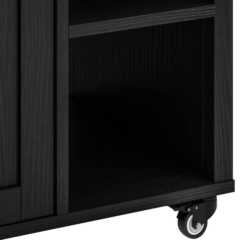 Rolling Kitchen Island Cart On Wheels With Drawer Open Shelves & Spice Rack With Storage For Dining Room