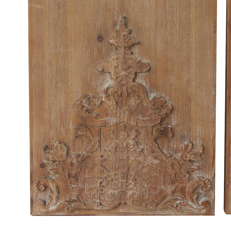 Wood Floral Carved Antefix Wall Decor - Set of 3 Brown - Roche River Decor
