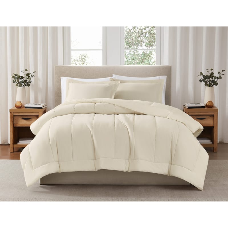Brooklyn Loom Solid Cotton Percale Comforter Set - Chalk - King