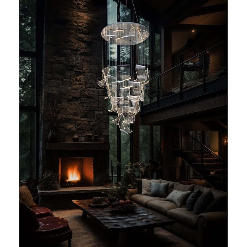 Luxury LED modern Chandelier 24 lights for Foyer staircase or hallway - Chrome