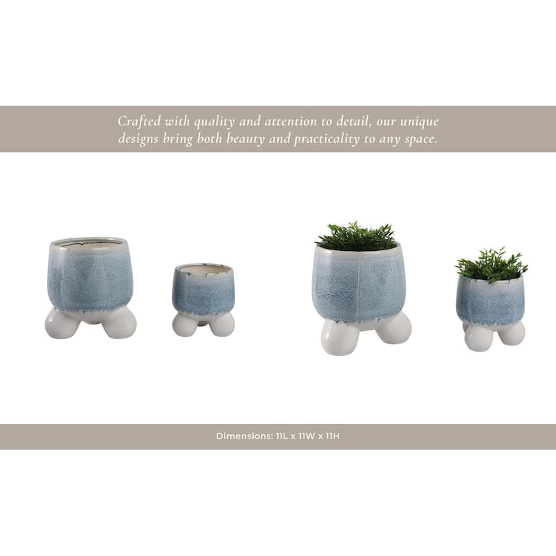 Stoneware Planters Sculptural Tripod Base Modern Containers (Set of 2) - 11" x 11" x 11"