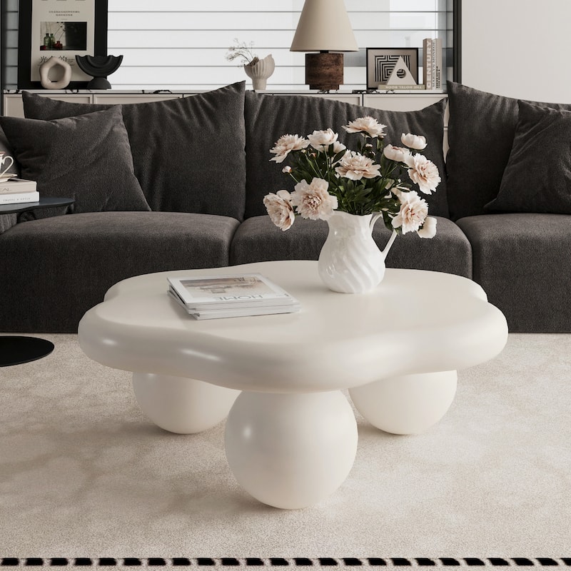 35" Cloud Shaped Modern Minimalist Coffee Table with Spherical Legs