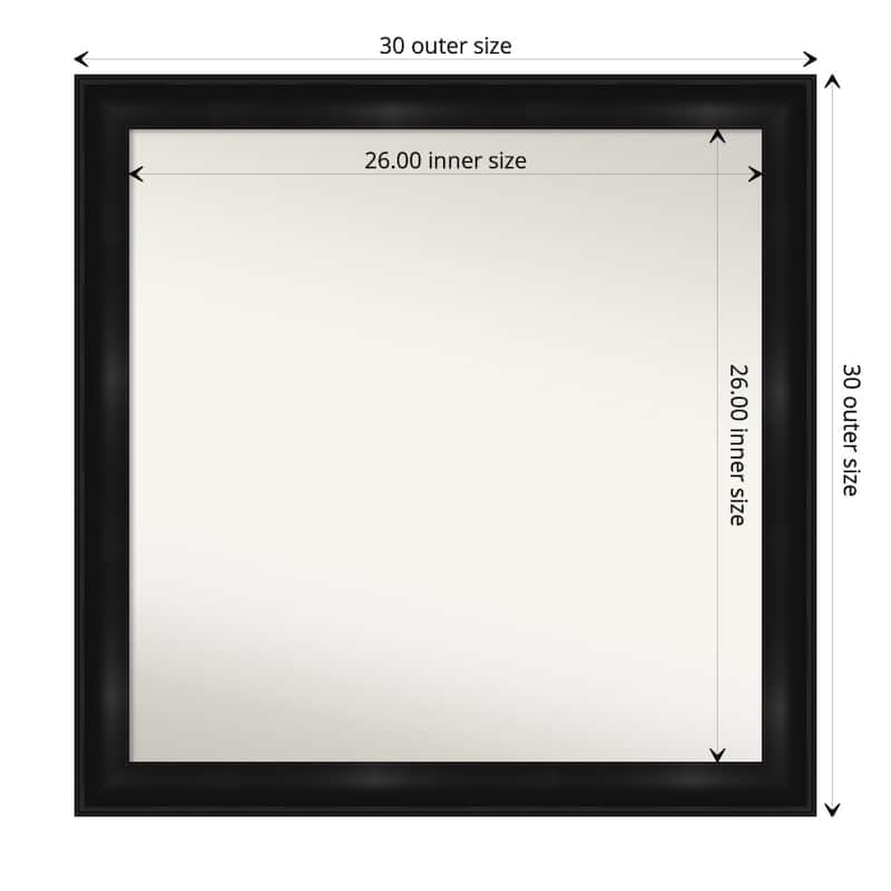 Non-Beveled Bathroom Wall Mirror - Grand Black Narrow Frame - 30 x 30 in - Grand Black Narrow
