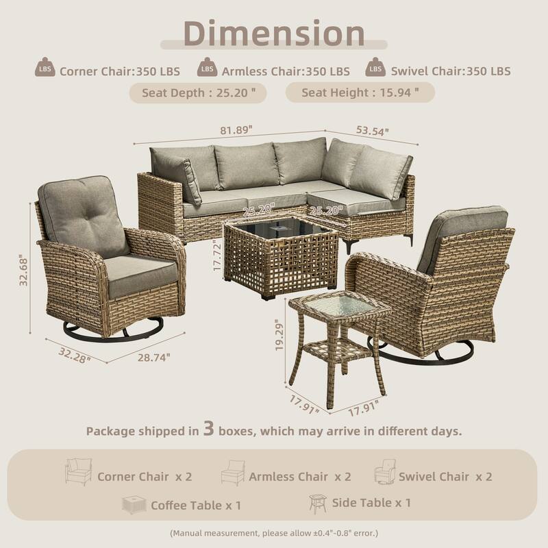 HOOOWOOO 8-piece Outdoor Seating Sofa Patio Wicker Swivel Chair Set