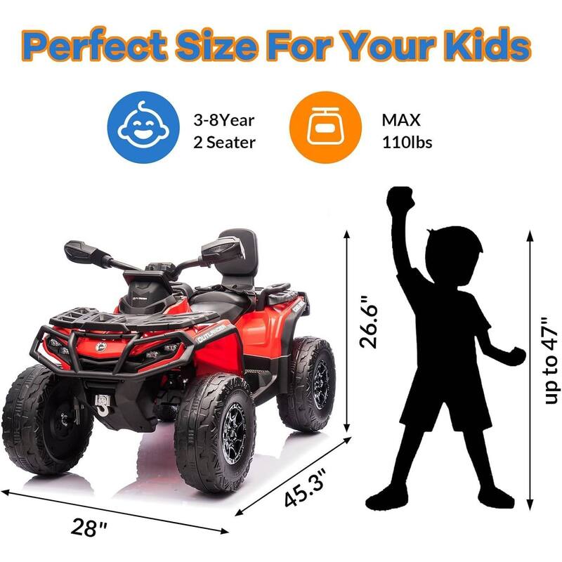 12V Kids 2 Seater Ride On Toy Car, Electric ATV Vehicles for Kids Best Gift