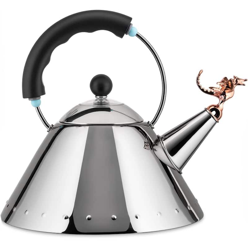 Alessi 9093REXB Tea Rex Kettle in 18/10 Stainless Steel Mirror Polished With Prehistoric Reptilian Whistle