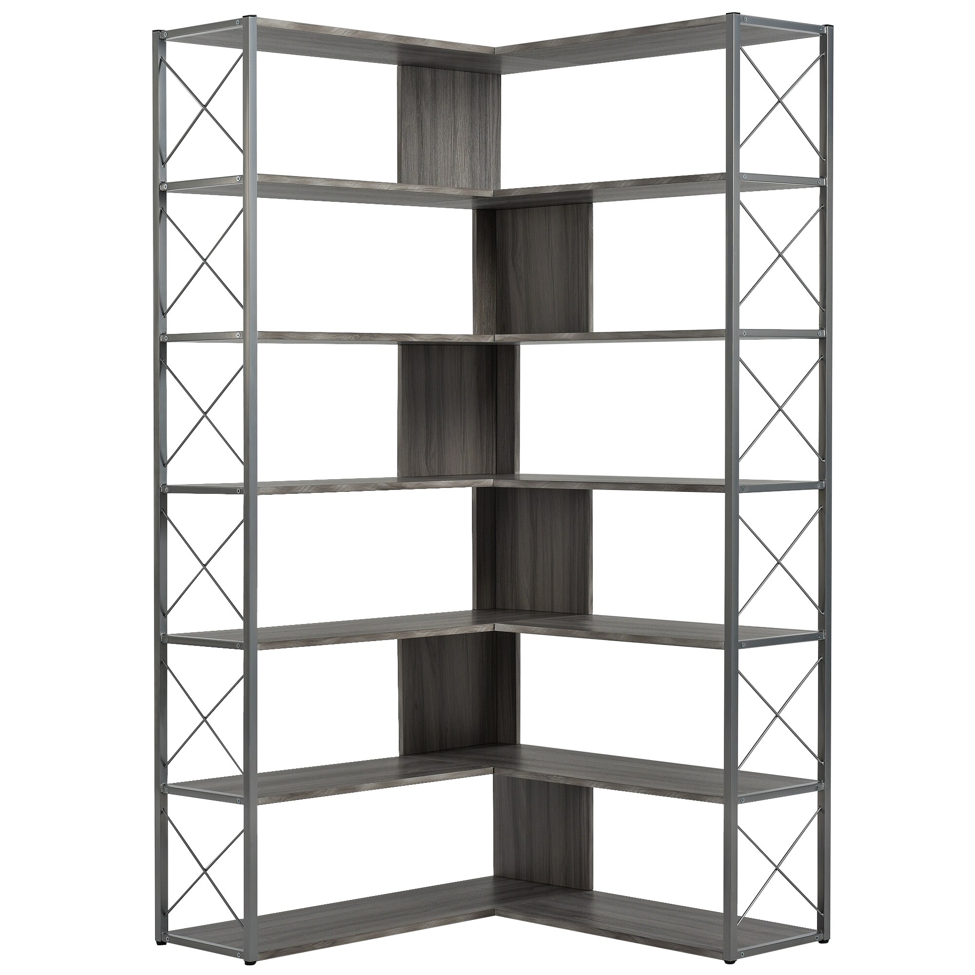 7-Shelf Corner Bookshelf, Large Industrial Corner Bookcase Corner Shelf -  On Sale - Bed Bath & Beyond - 37000110